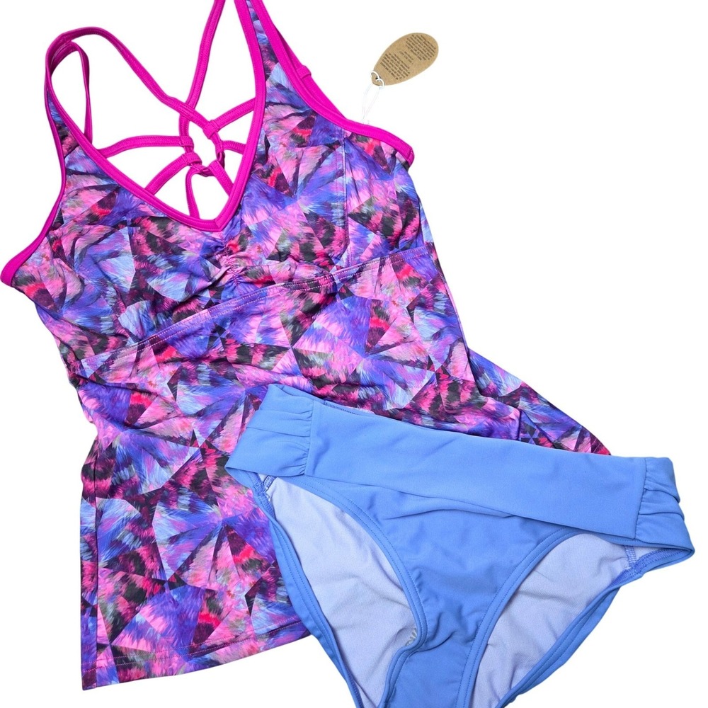 NWT Prana XS Strappy Back Tankini Set Geometric Print Swim UPF 50